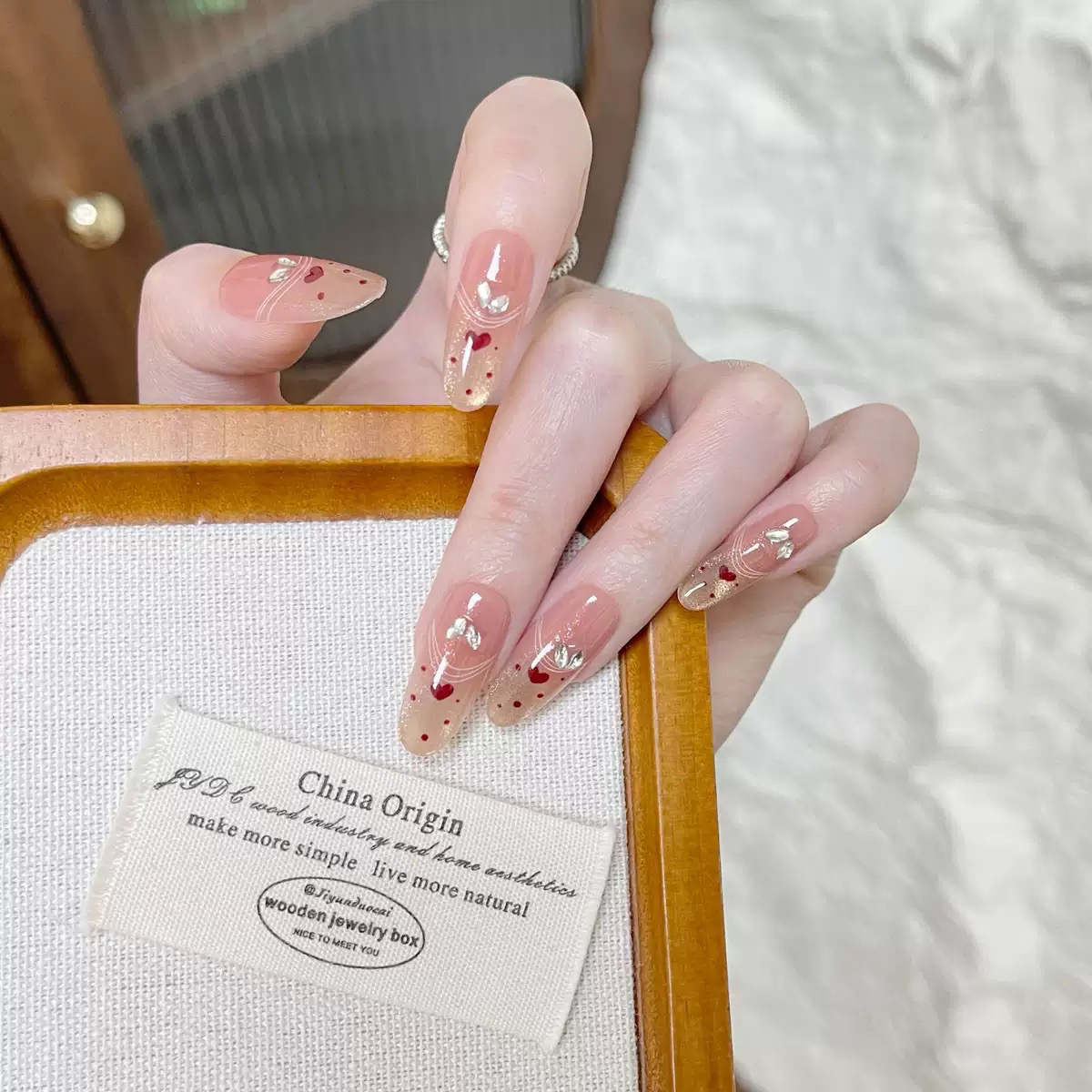 (长短可选)秋冬新品爱心飘带显白纯手工美甲贴片穿戴甲53