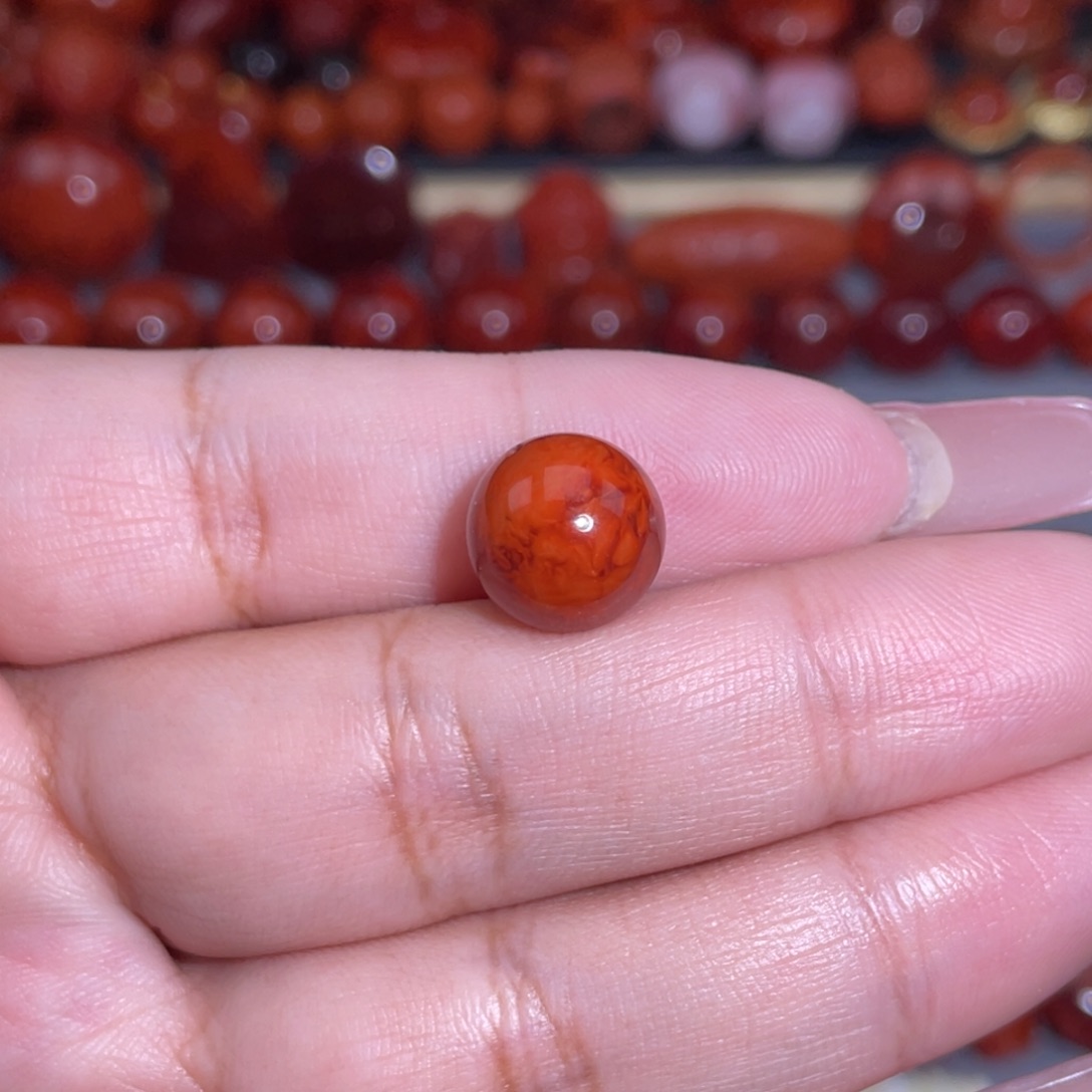 南红玛瑙未镶嵌瓦西火焰圆珠卡11.6