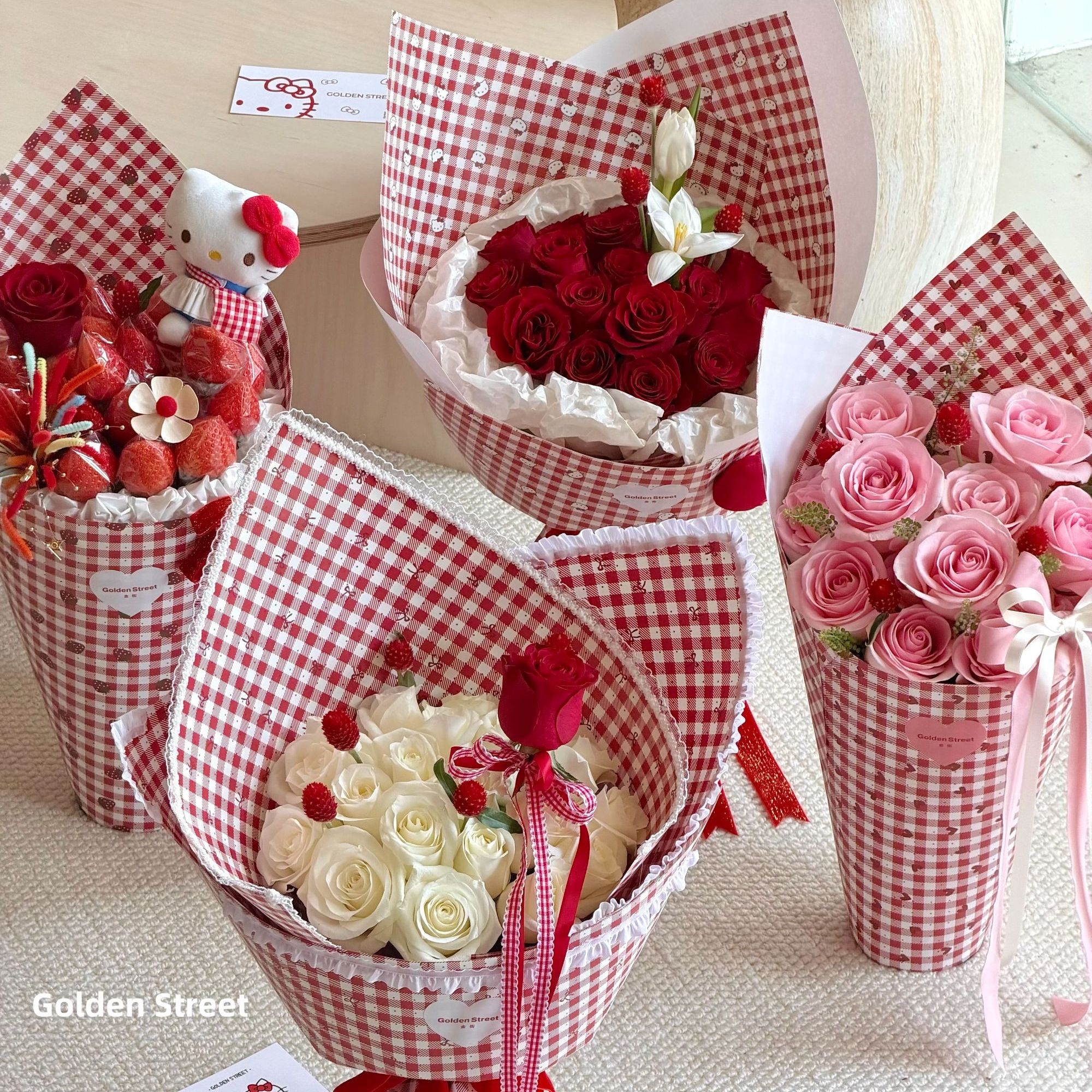 【1帮1】新款情人节复古红包装纸鲜花花束精致包装纸资材