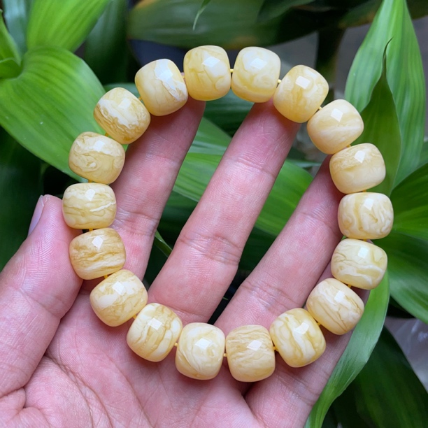 14mm+俄料天然原矿虎皮纹妖花蜜蜡老型手串（基地质检带证书）