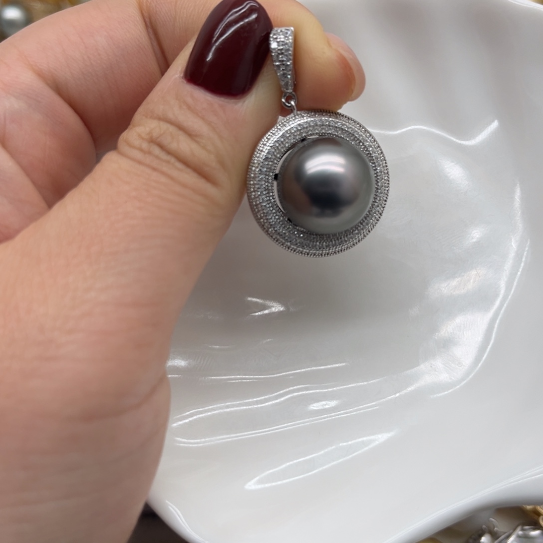 吊坠(不含链)银S925镶嵌海水珍珠