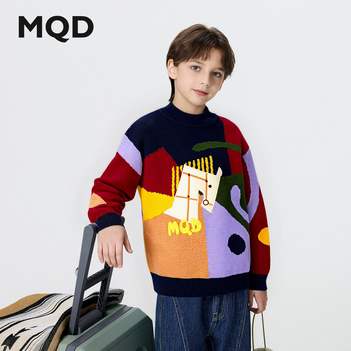 【拜年服】MQD男童25冬新款艺术感满版卡通半高领毛衣9654W07D9