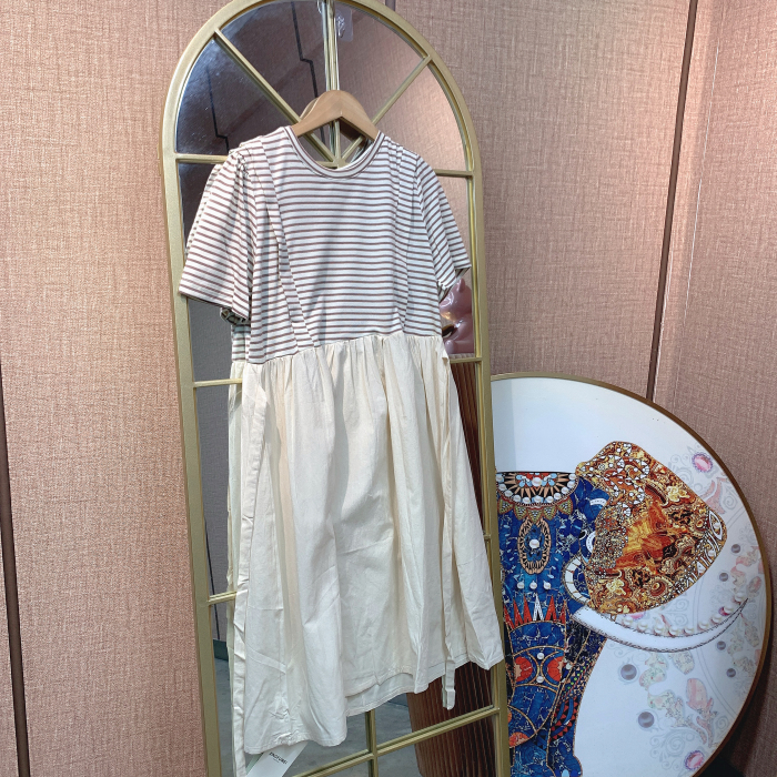 RR065孕妇条纹拼接哺乳连衣裙M90-120L130XL140XXL150