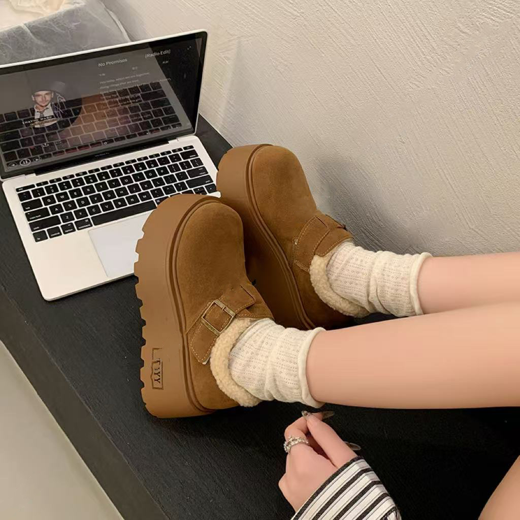 勃肯鞋女冬季加绒保暖厚底乐福鞋一脚蹬毛毛鞋618