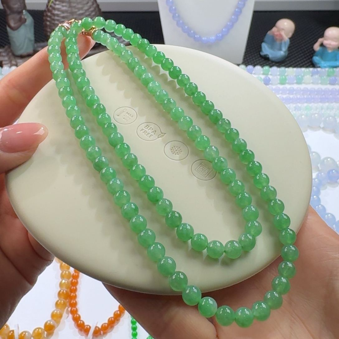 翡翠手链未镶嵌冰甜绿长串5.4mm