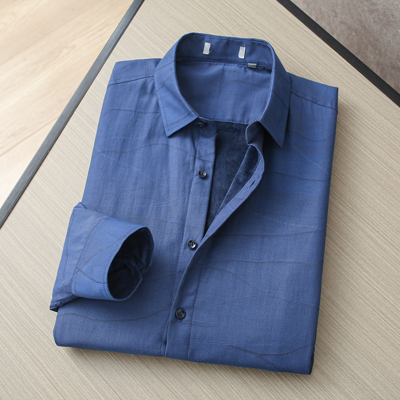 加绒加厚款品牌撤柜清仓剪标男装男士保暖衬衫冬季蓝色休闲衬衣
