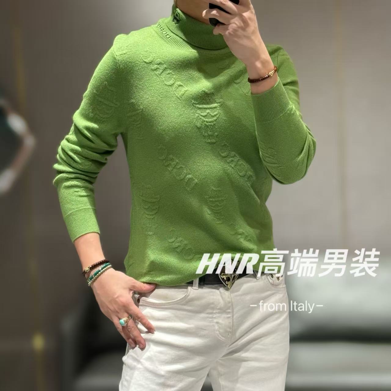 【老佛爷专卖】字母图案提花时尚百搭高端男士羊毛针织衫5826