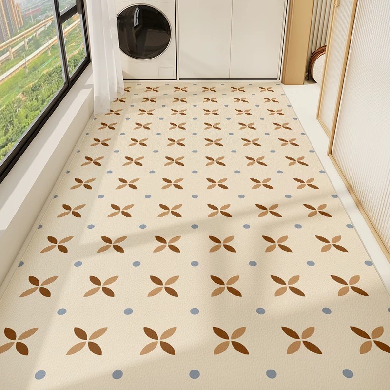 厨房满铺皮革地垫防水防油脚垫可擦免洗防滑垫美式复古大面积地毯