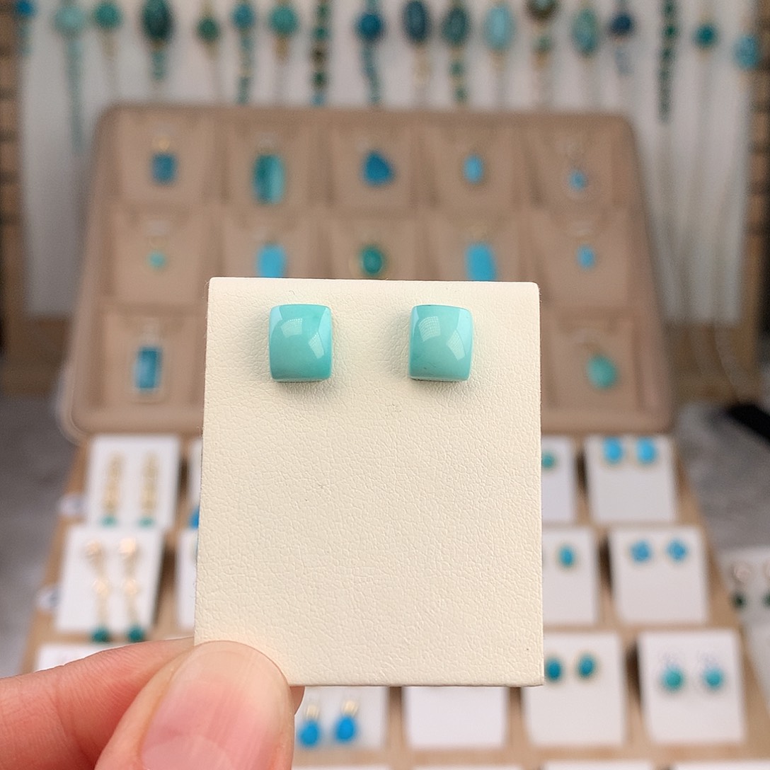 绿松石银S925镶嵌耳饰