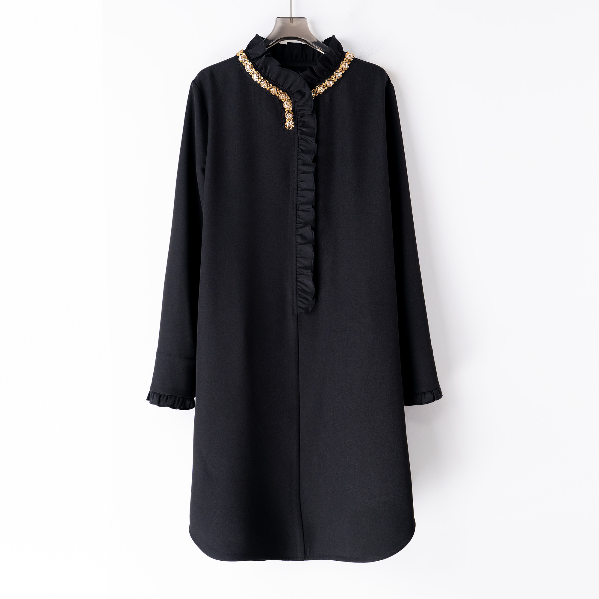 PS241246早春新款大码女装胖mm休闲上衣时尚长款衬衫重工钉钻