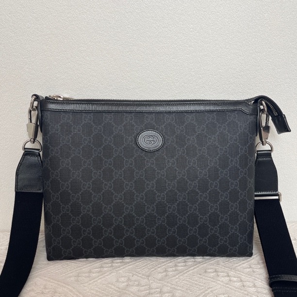 99新 GUCCI/古驰 7059/7085男士时尚黑老花斜挎包/手拿包