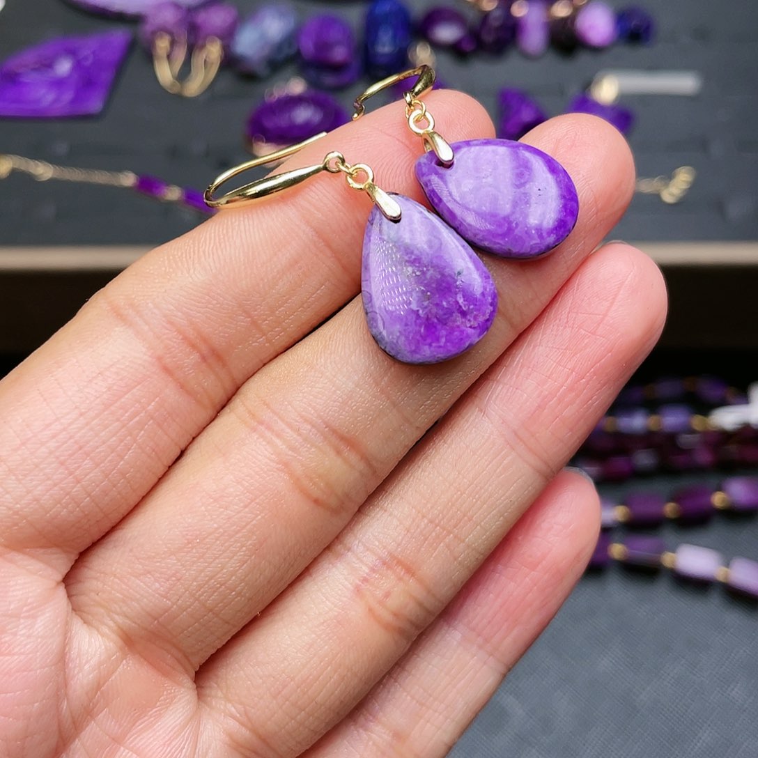 苏纪石（舒俱来）耳钩银S925镶嵌