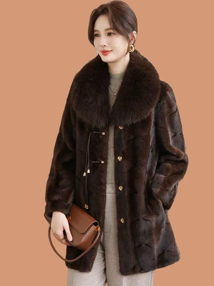 【003】新品女装貂绒皮毛一体时尚气质外套女