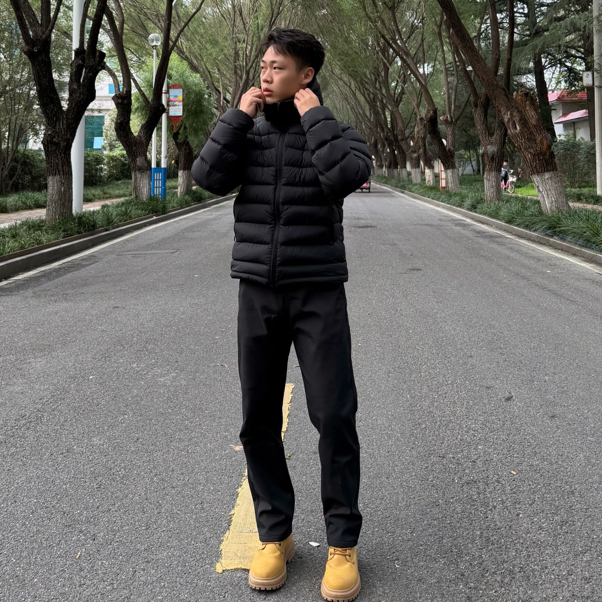 【FLYK】冬季户外加绒冲锋裤男防风百搭休闲运动情侣黑色修身直筒裤