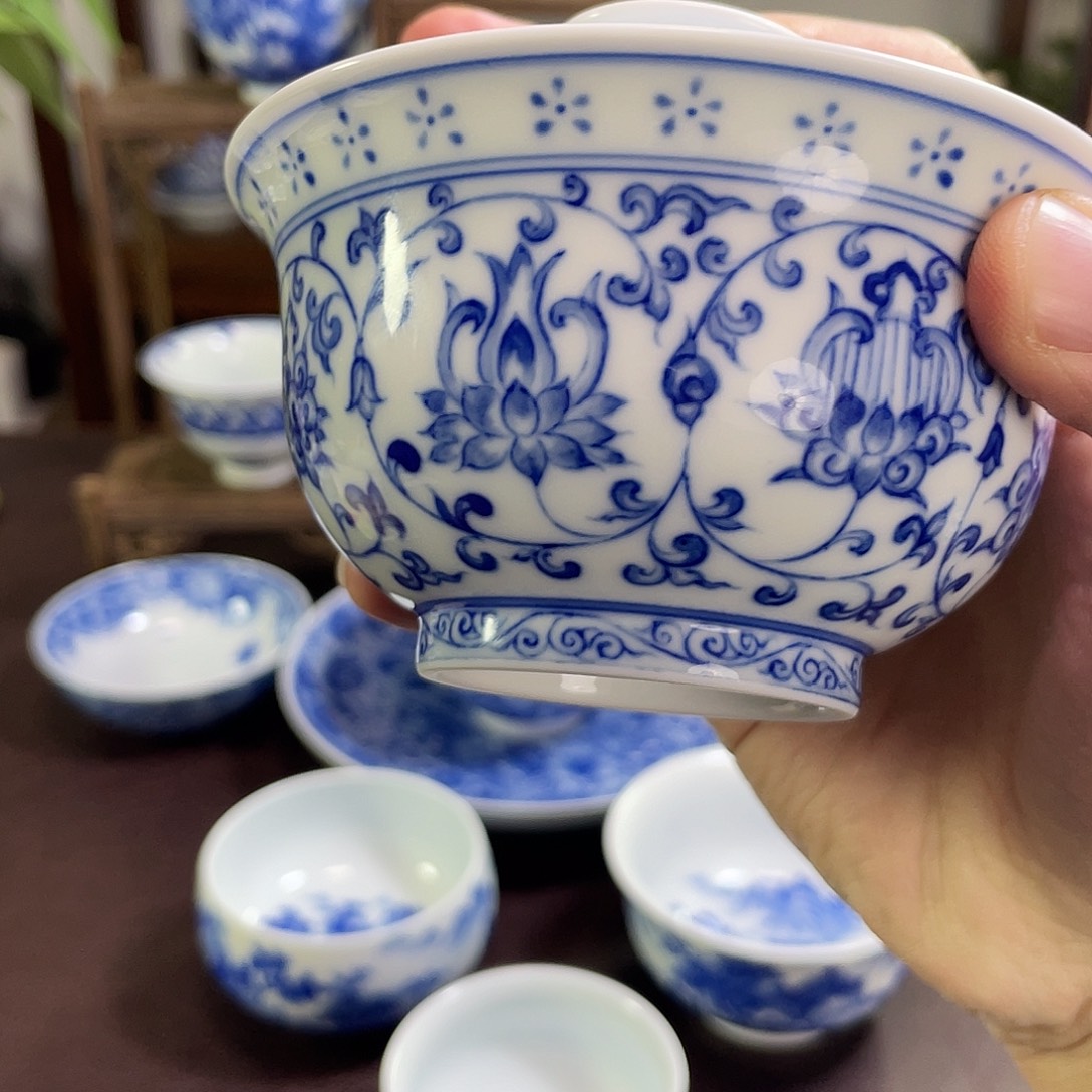 柠***！陶纯手工手绘重工缠枝莲