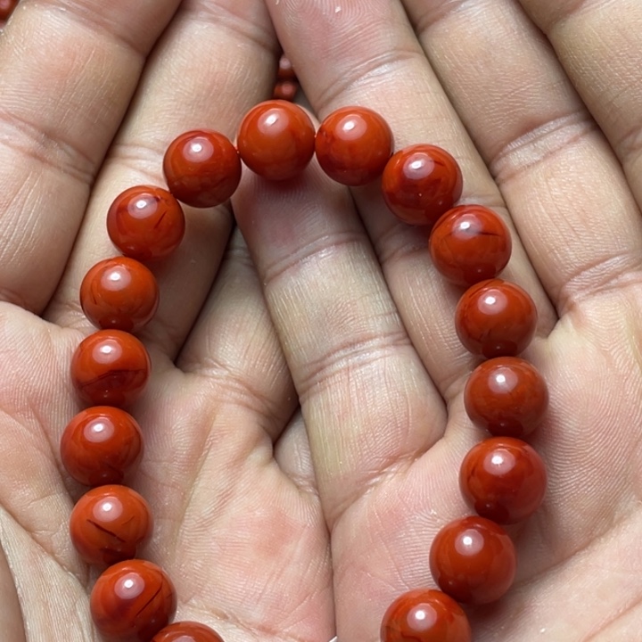 南红玛瑙未镶嵌手串10+圆珠火焰单圈