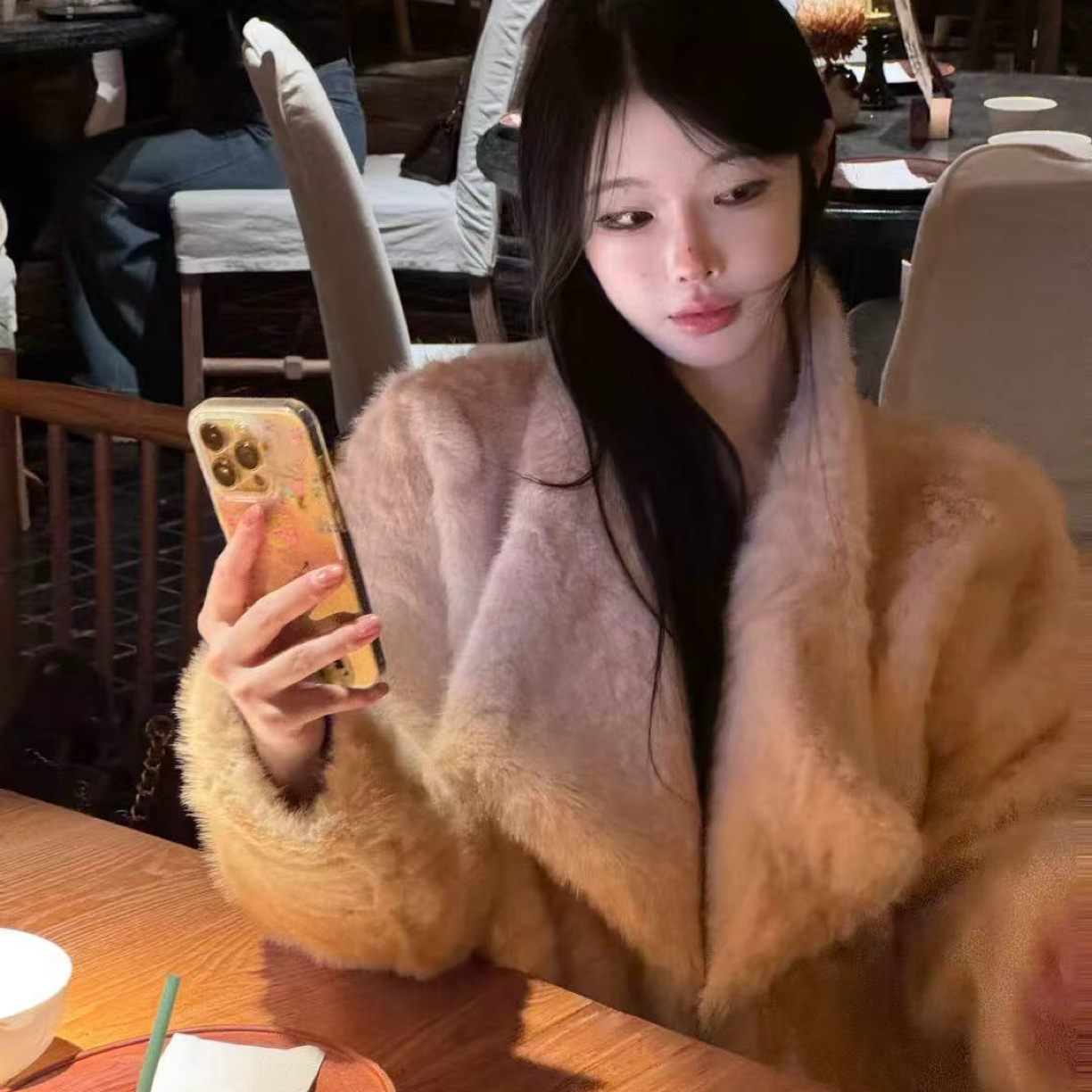 【周周家】6100#高级感翻领毛毛外套