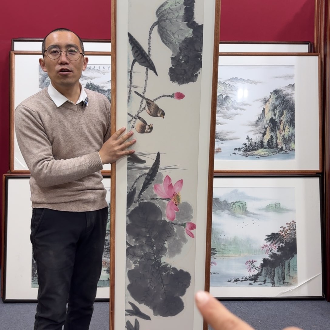 国画手绘作品带框210成40 