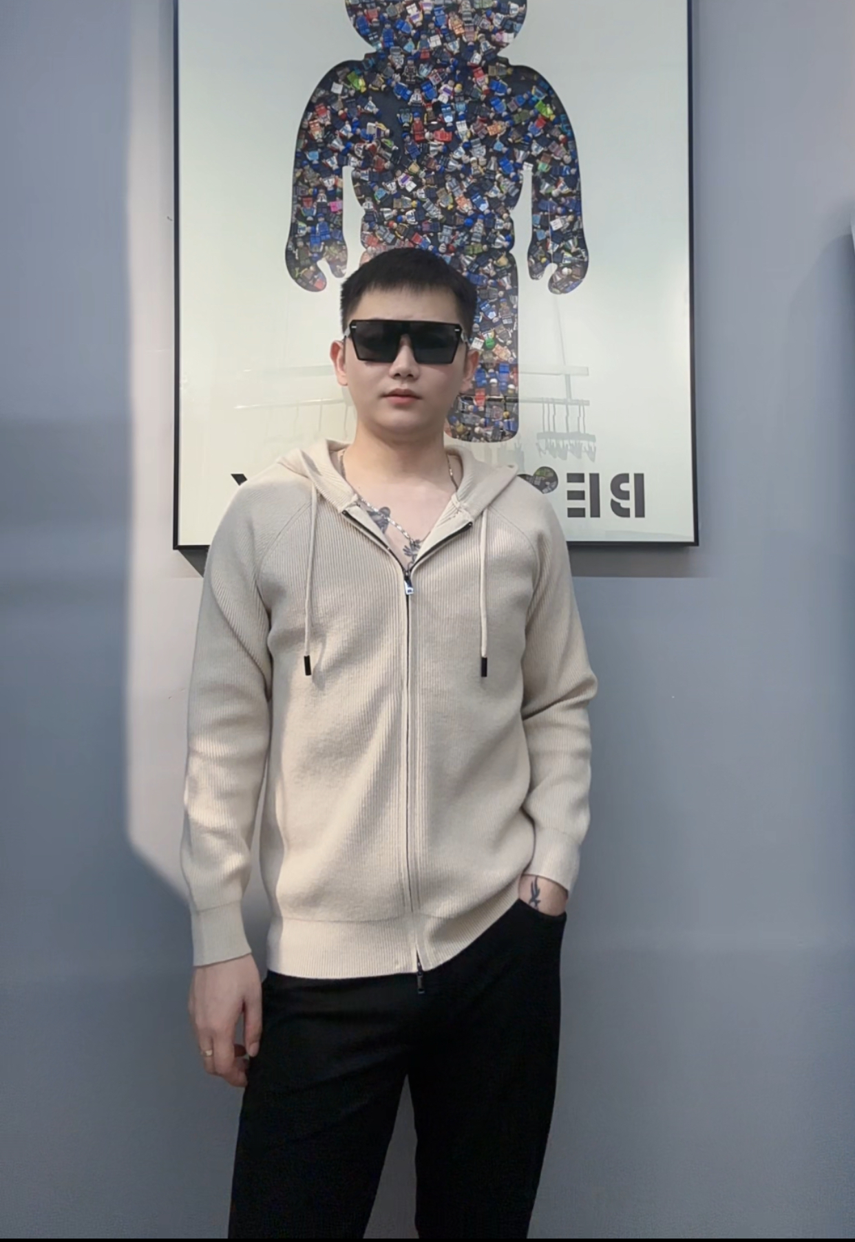  秋冬男士新品针织开衫外搭高品质时尚百搭休闲商务帅气连帽款