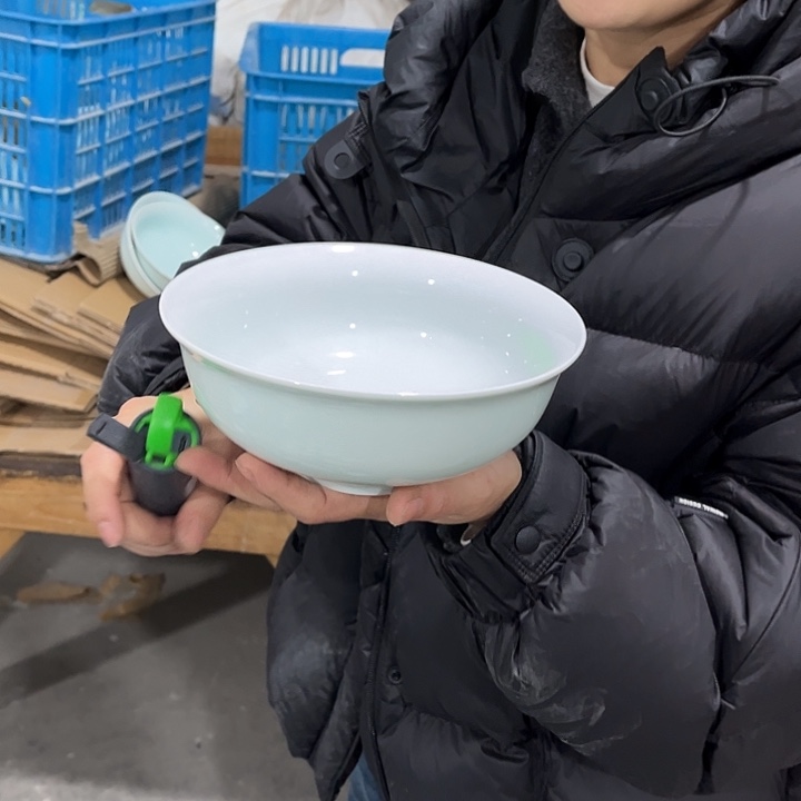 瓷片青瓷7英寸面碗四个微瑕包邮