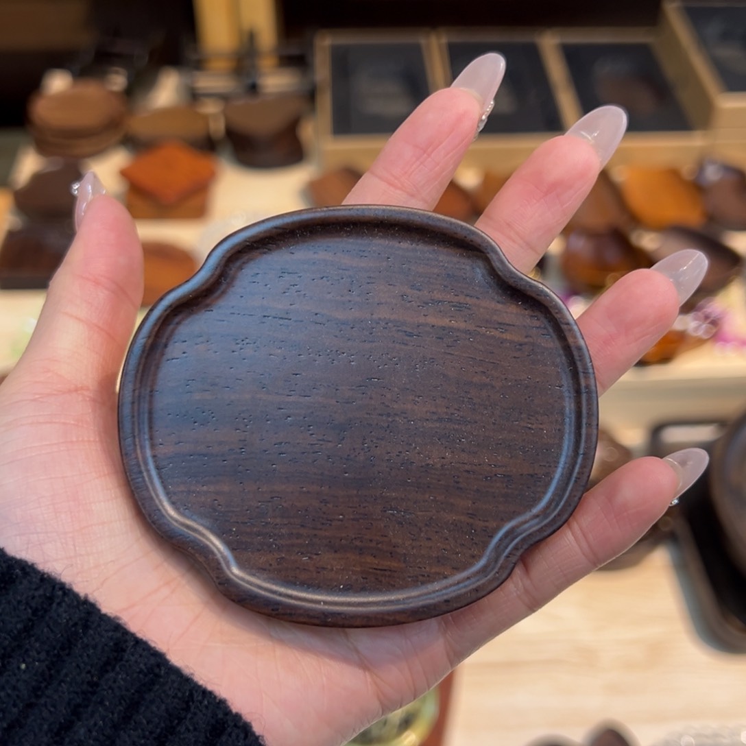 摆件海棠黑檀木杯垫