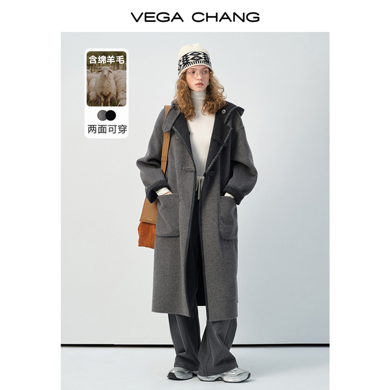VEGA CHANG毛呢外套女2025冬季新款韩系休闲两面穿呢子大衣0139SQ