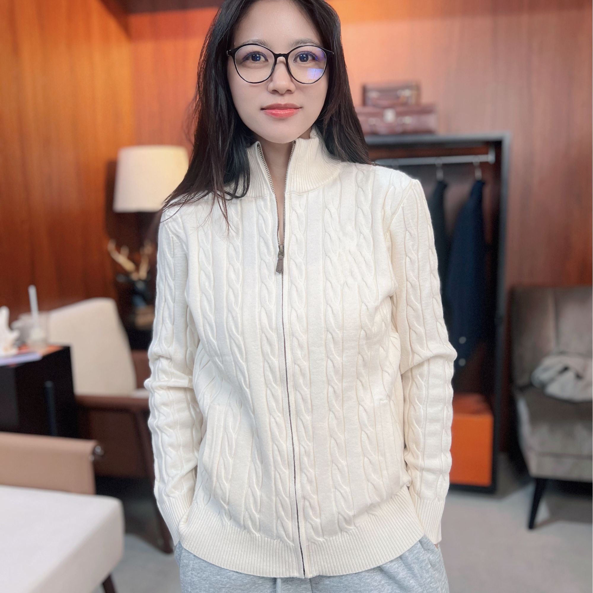 FAFACH [冬日暖阳]绞花基础款美式老钱调性全开胸拉链绞花毛衣