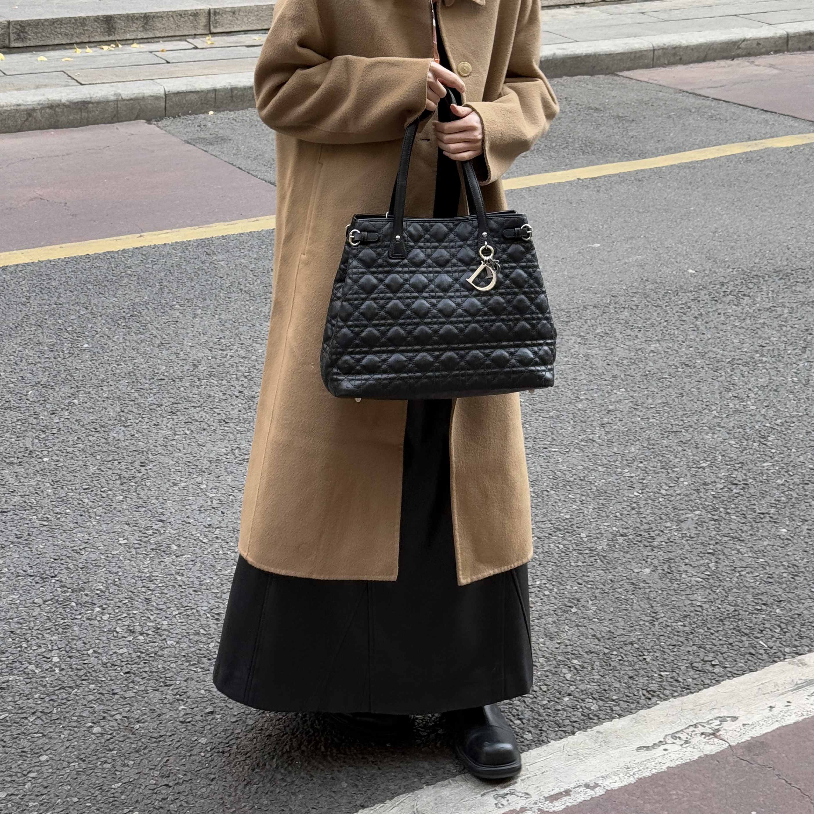 95新 DIOR/迪奥 迪奥黑银菱格纹托特