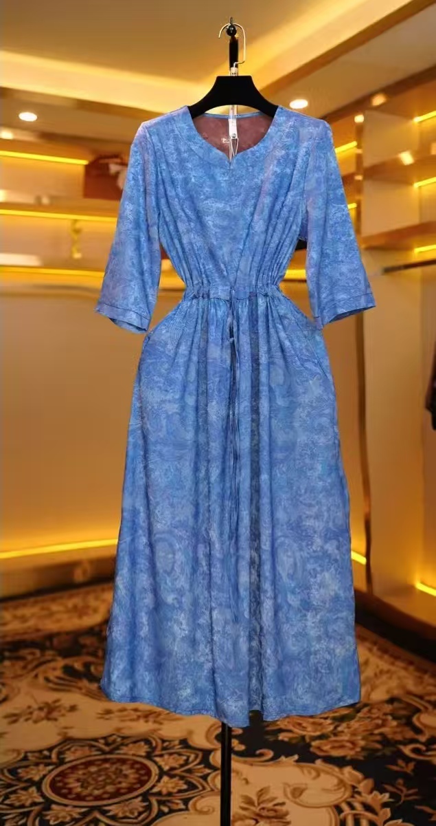 蓝影清幽裙  时尚轻奢亲肤透气中长款连衣裙