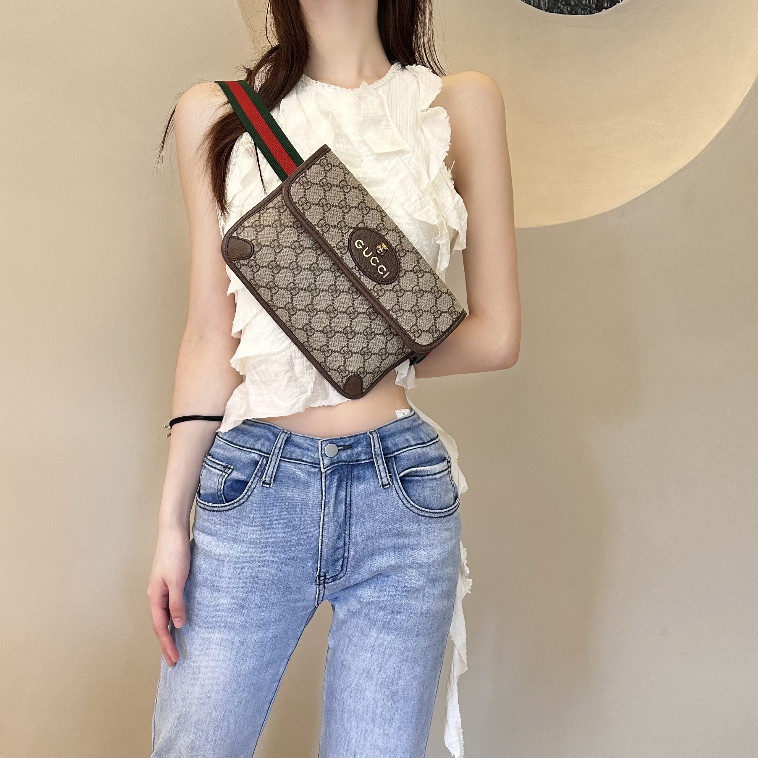 99新 GUCCI/古驰 经典老花虎头腰包百搭0425