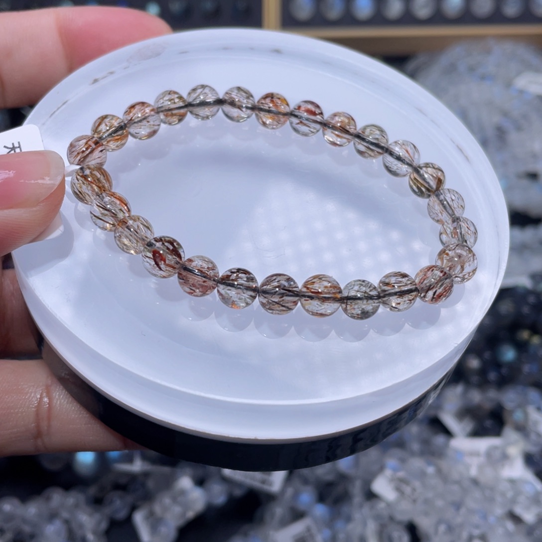 水晶手链未镶嵌黑金超七手链7m