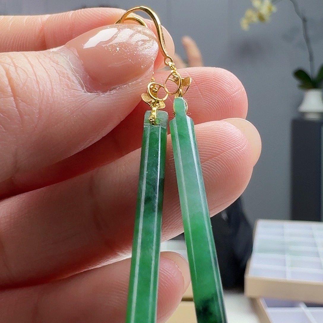 翡翠耳饰18K金镶嵌天然