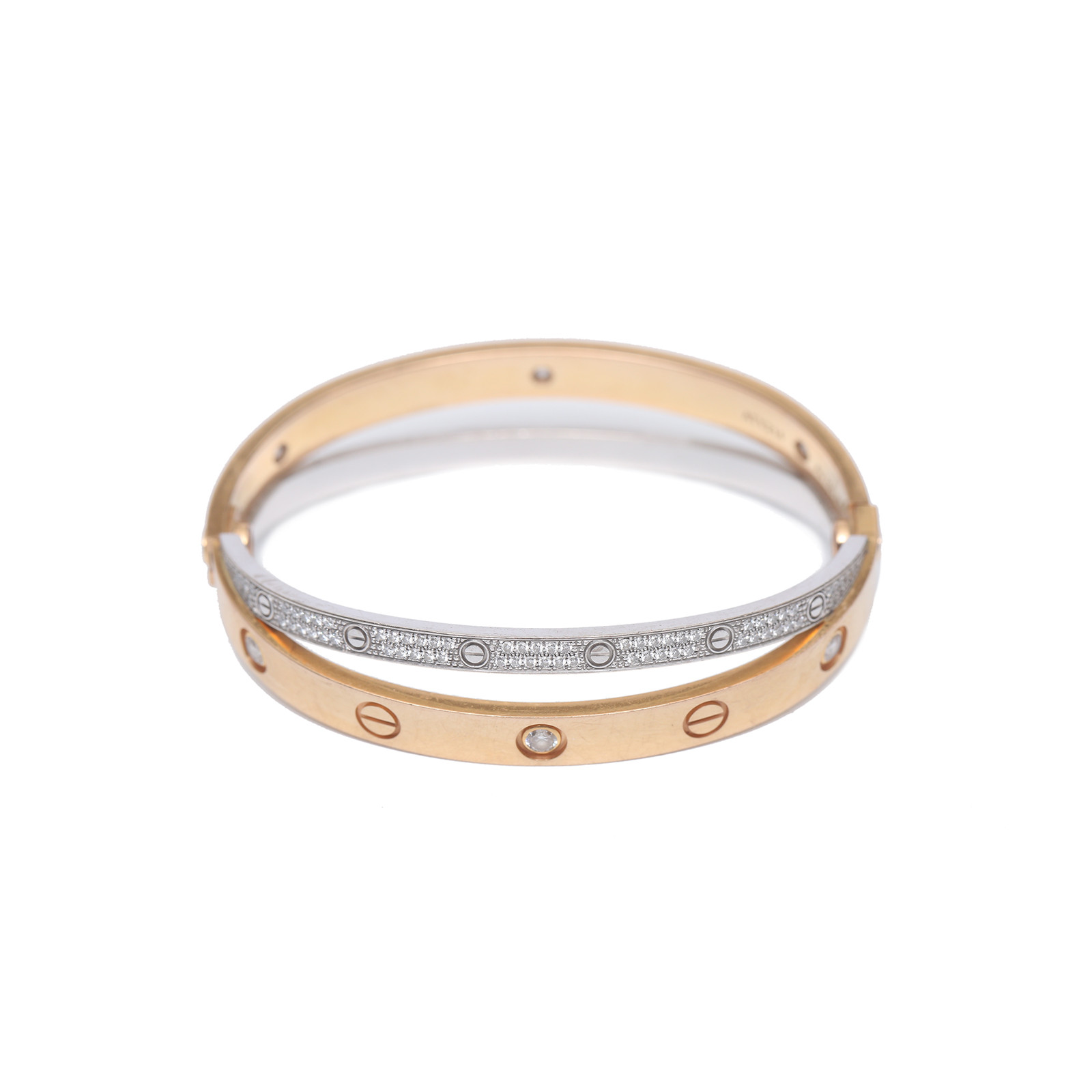 95新 Cartier/卡地亚 花花活动 LOVE 双环满钻白金 六钻手镯 16号