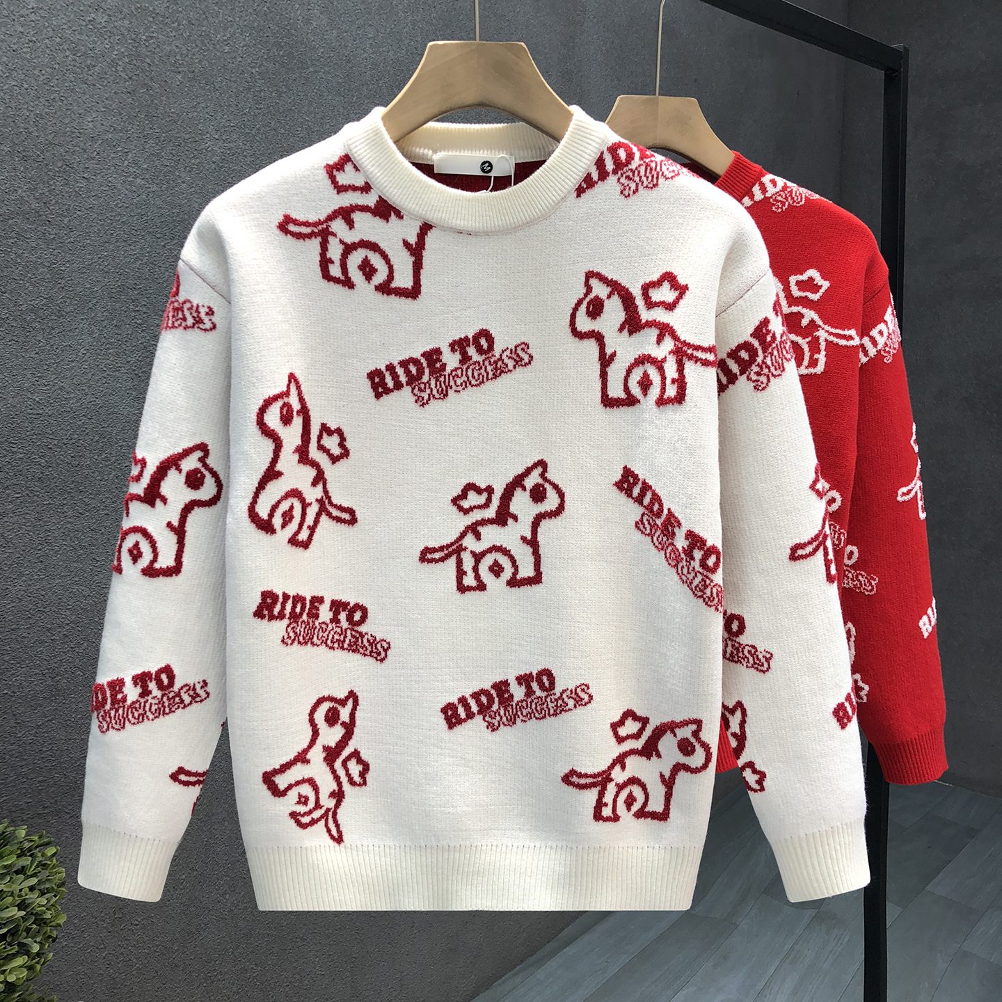 新年提花毛衣男生痞帅本命年红色衣服2026新款男士马年针织衫线衣