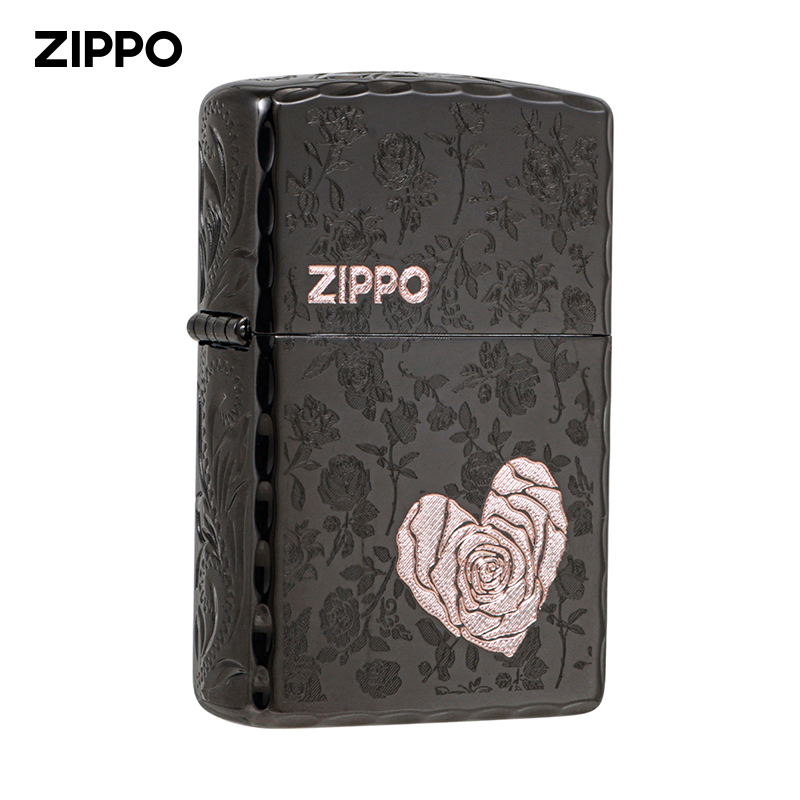 zippo打火机【心动的玫瑰】黑冰紫铜雕刻防风送男朋友礼物DYJ1