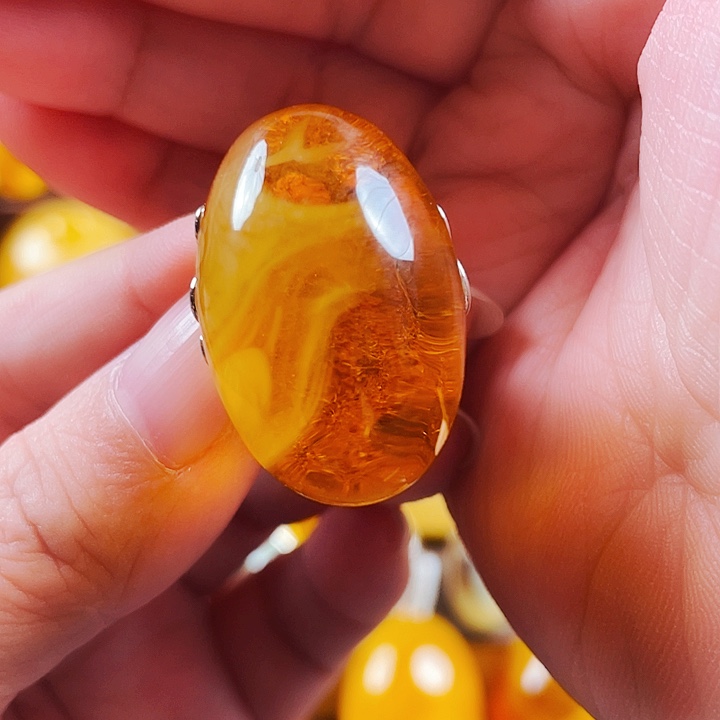 琥珀银S925镶嵌裸石戒指