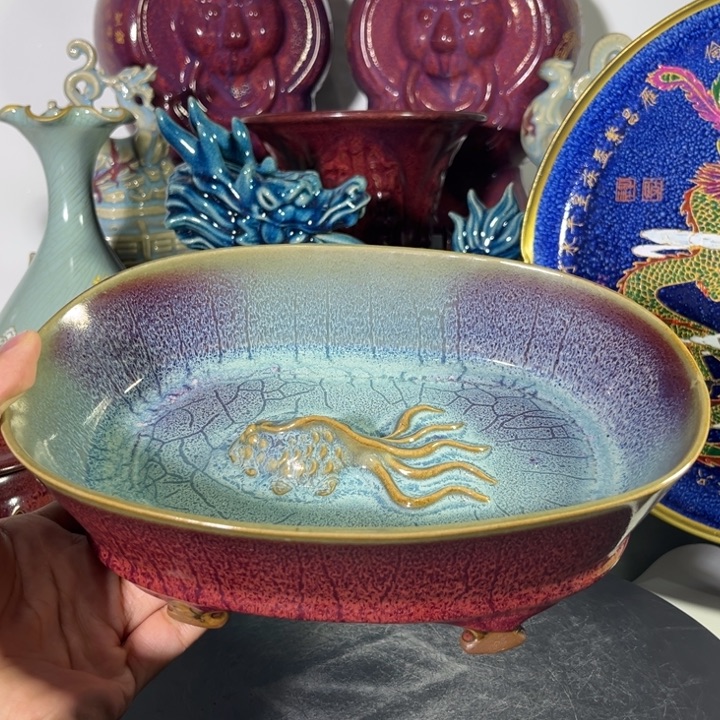 钧窑水仙盆摆件瓷瓷瓷瓷瓷瓷