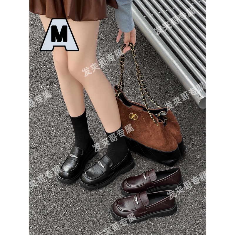 （小豆星）2025秋季新款英伦风小皮鞋一脚蹬懒人黑色乐福鞋2859-1
