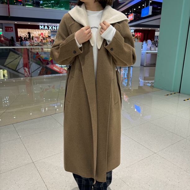 柚丁/12915时尚百搭宽松显瘦过膝中长款秋冬气质毛呢大衣外套