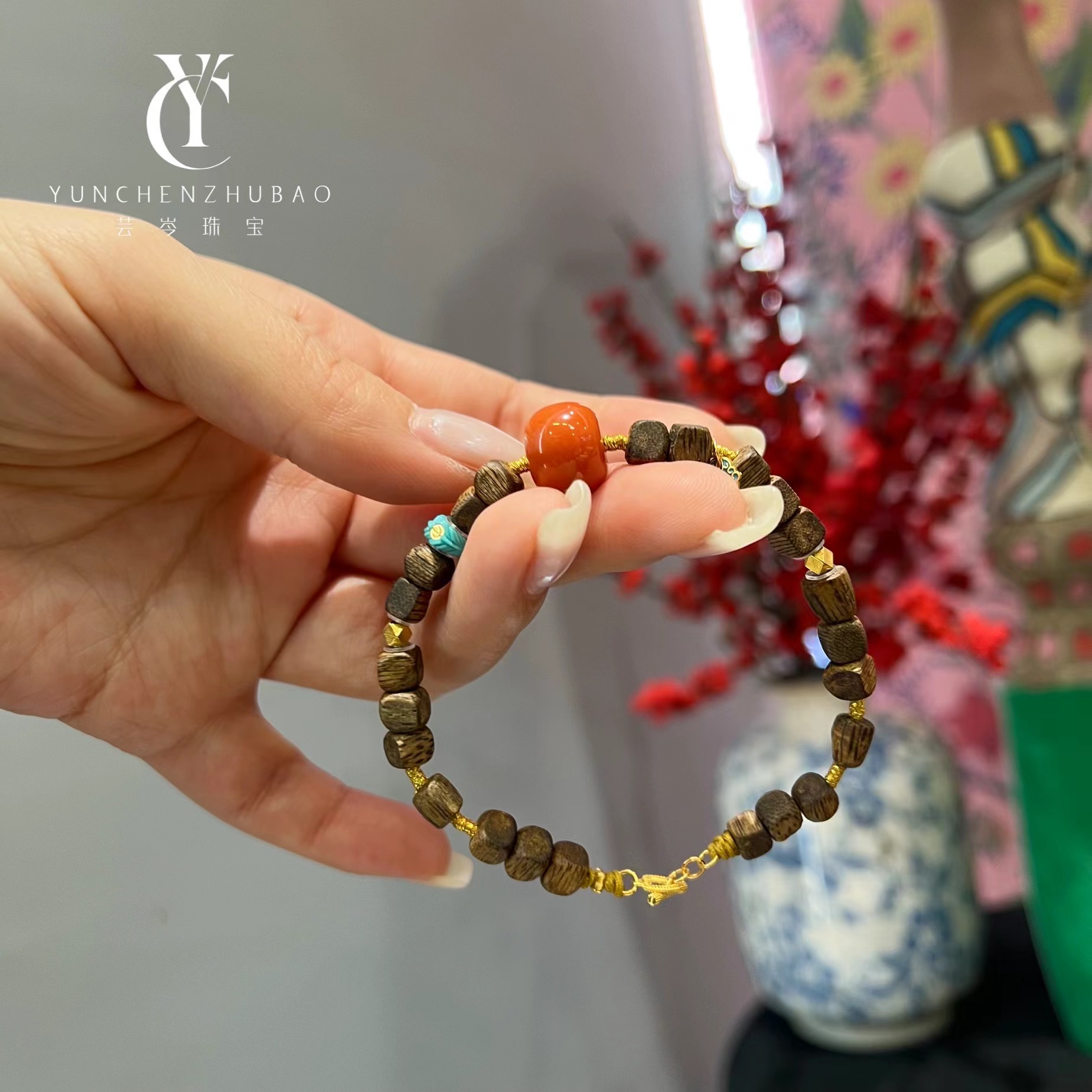 沉香南红手串卡5.6mm  00273