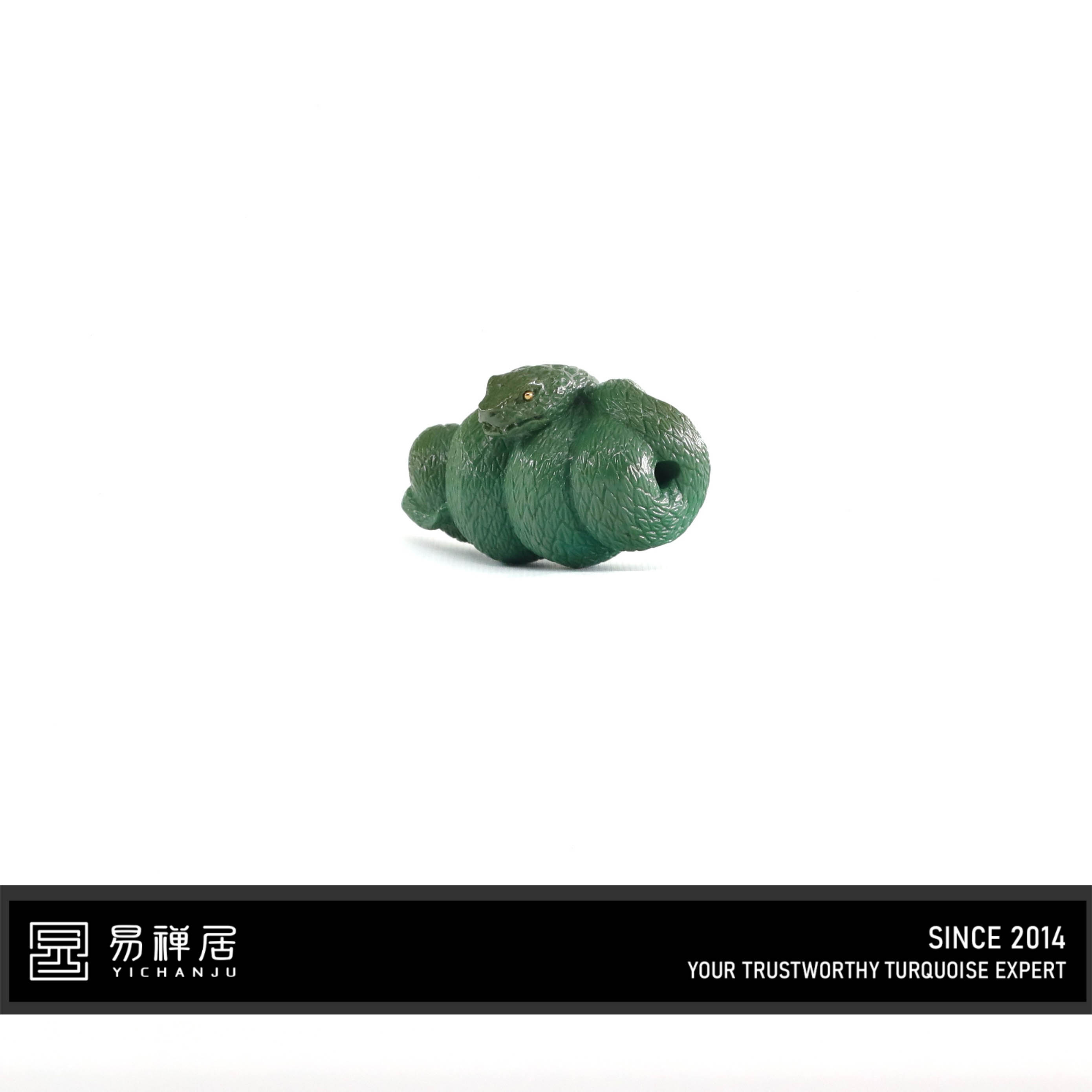 易禅居出品-原矿绿松石玉化高瓷绿蛇