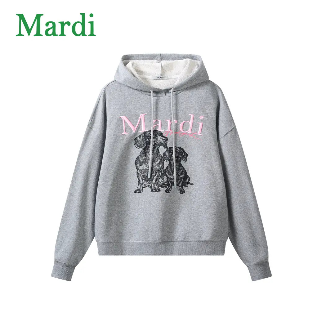 Mardi刺绣腊肠狗连帽大LOGO美式慵懒连帽卫衣休闲女装MWY2612053