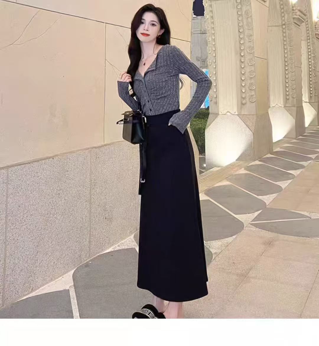 黑色包臀A字半身裙2025新款气质秋季高腰长款长裙裙子中长款秋冬