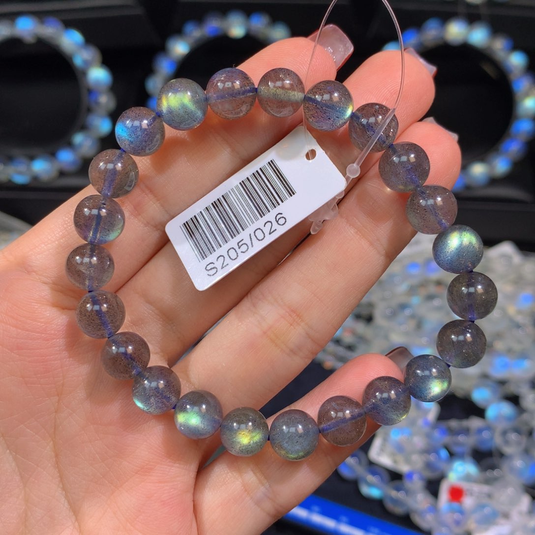 拉长石手链未镶嵌S205/026灰月光手串8.3mm