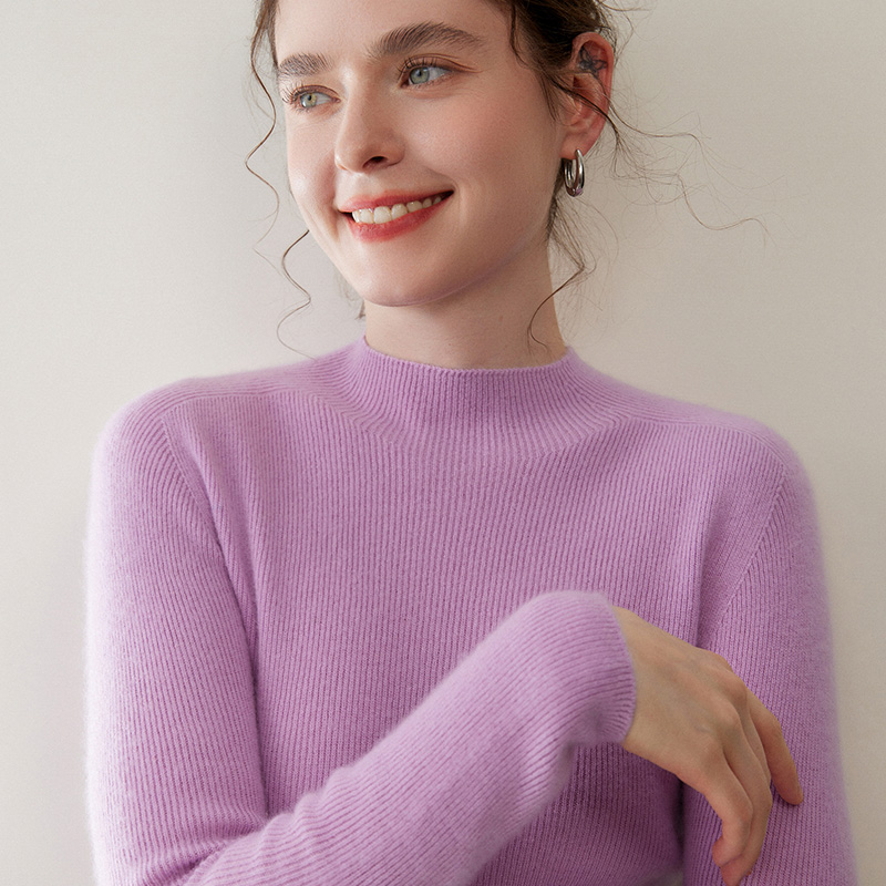 女士半高领修身羊绒衫秋冬纯色长袖圆领针织加厚打底衫wan哀牢山