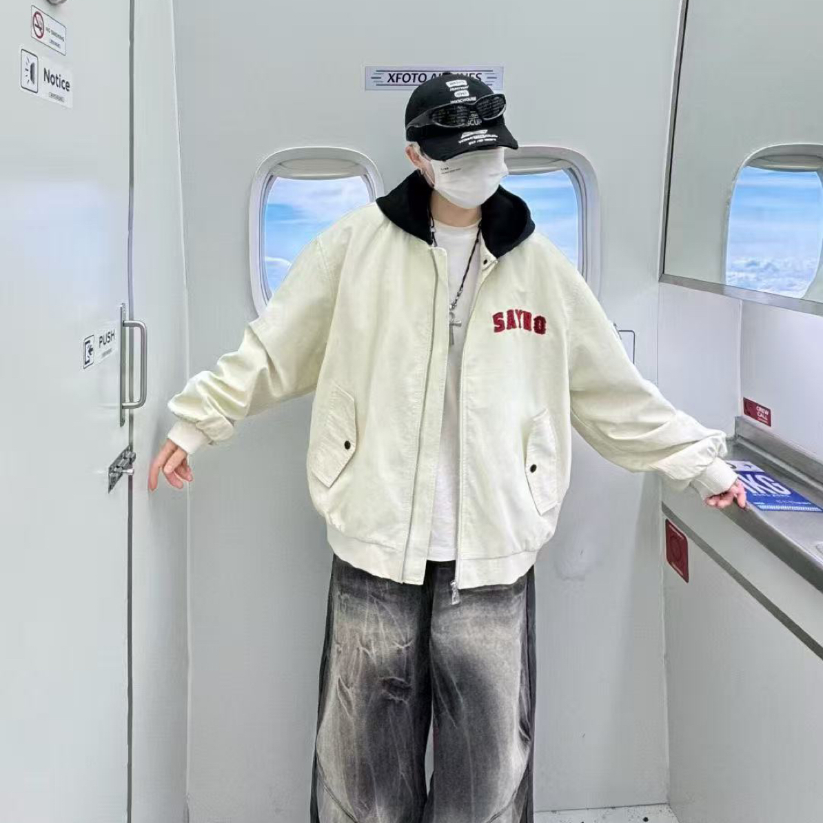 连帽印花夹克宽松棒球领ins秋季男韩版秋款潮流情侣百搭