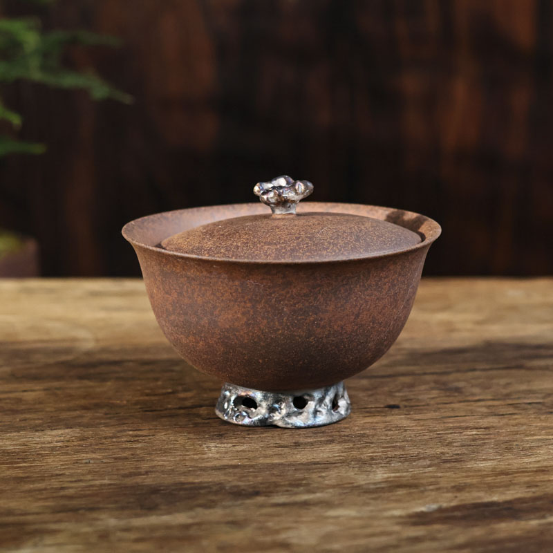 【坐饮亭竹】老岩泥太湖石盖碗（灰念0197）容量130CC