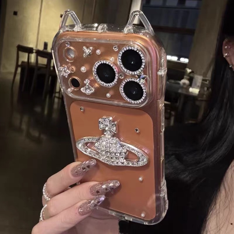 创意猫耳朵点钻西太后适用苹果17promax手机壳iPhone16软胶15女14