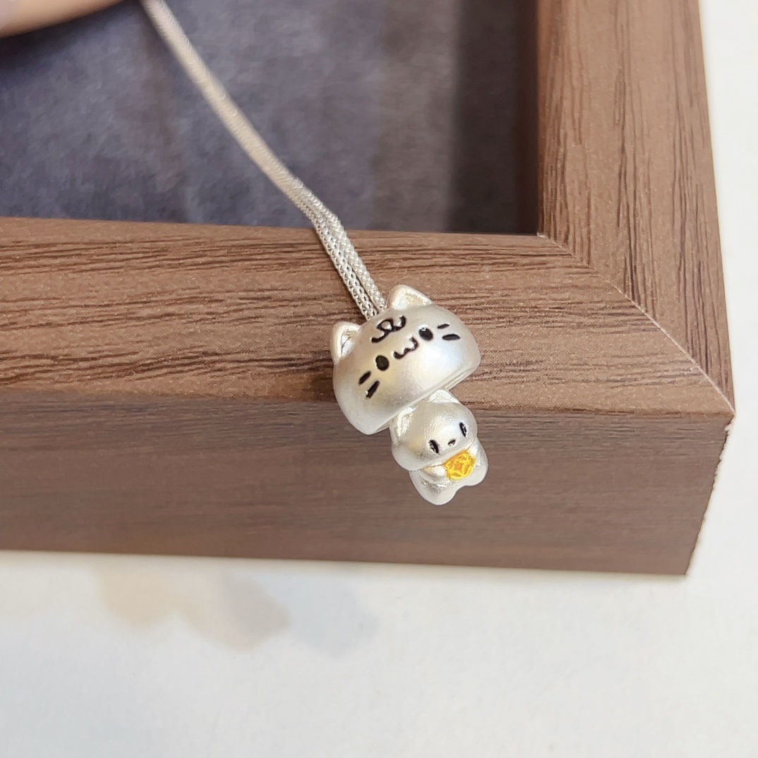 坠链均足银 足银躲猫猫项链可爱百搭
