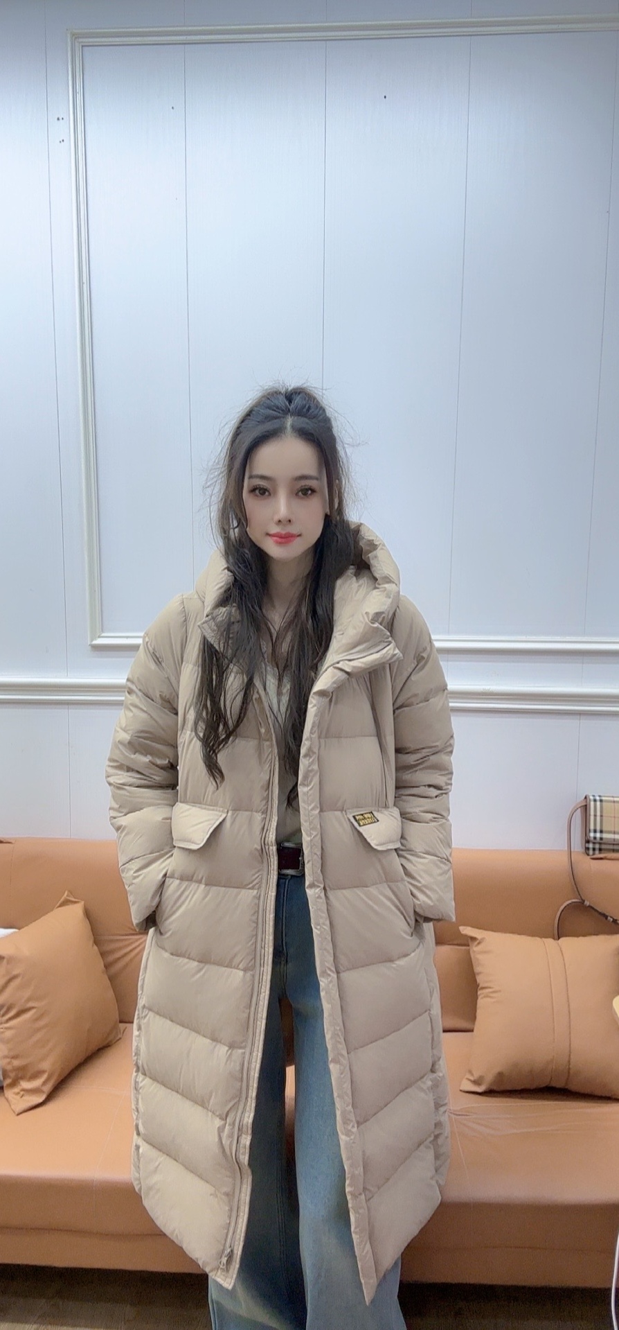 <鑫依阁>连帽休闲轻薄羽绒服长款